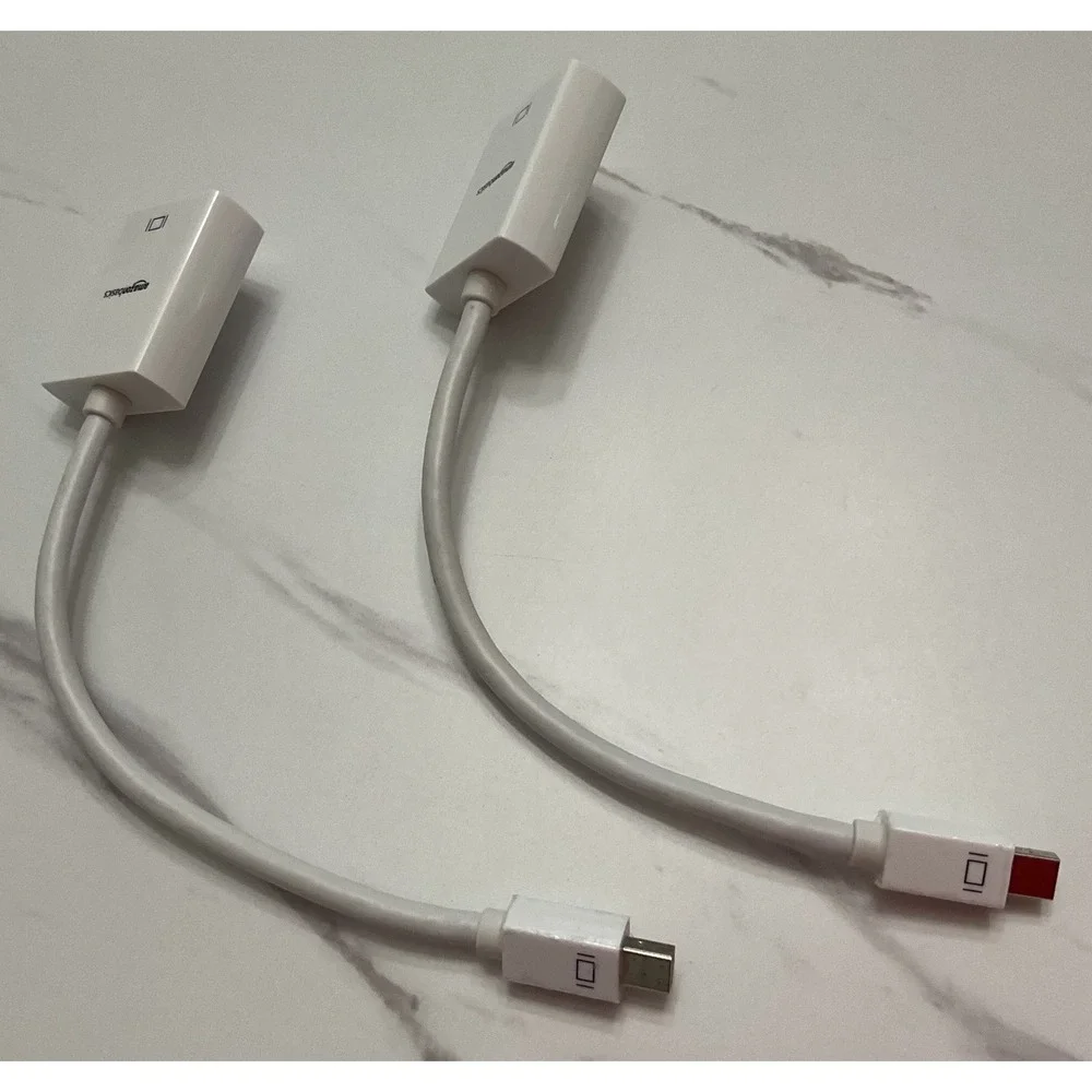 Lot of 2 Amazon Basics Mini DisplayPort to HDMI Adapter White Video Converter